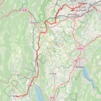 Trace GPS ViaRhona de Genève à Belley, itinéraire, parcours