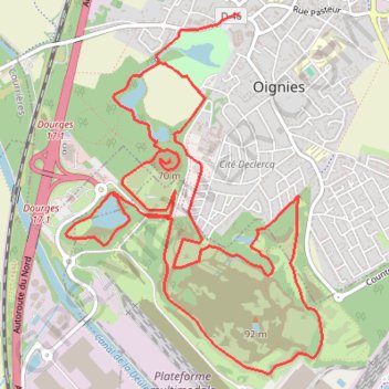 Trace GPS Parc des Hautois - Oignies, itinéraire, parcours