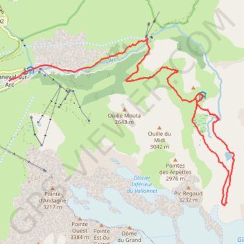 Trace GPS Bonneval sur Arc - Cirque des Evettes, itinéraire, parcours