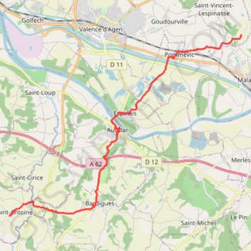 Trace GPS Compostelle Saint vincent Lespinasse-Saint Antoine, itinéraire, parcours