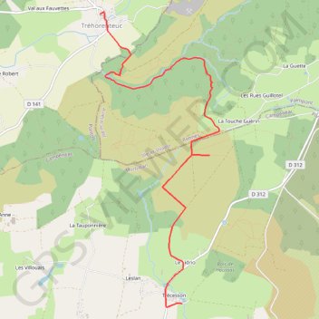 Trace GPS Du château de Trécesson à l'église du Graal - Brocéliande - Tréhorenteuc, itinéraire, parcours