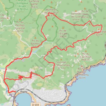 Trace GPS Rastel d'Agay - Col des Lentisques - Col de Belle Barbe, itinéraire, parcours