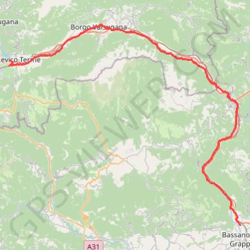 Trace GPS Levico Terme Bassano del Grappa, itinéraire, parcours