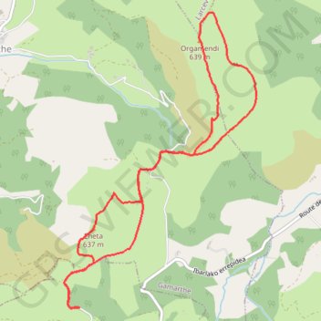 Trace GPS EHETA et ORGAMENDI depuis Col de Gamia, itinéraire, parcours