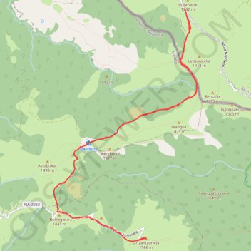 Trace GPS ORTZANZURIETA depuis la Croix d'Urdanarre (Thibault), itinéraire, parcours