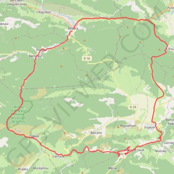 Trace GPS Boucle route Bélesta, itinéraire, parcours