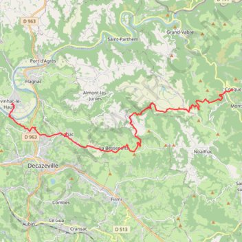 Trace GPS GR65 de Conques à Livinhac le Haut, itinéraire, parcours