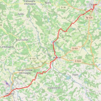 Trace GPS Eauze - Nogaro, itinéraire, parcours