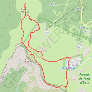Trace GPS Col de l'Infernet (par les crêtes de Font d'Urle), itinéraire, parcours