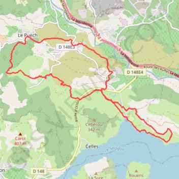 Trace GPS Les Vailhès - Clans - Cayroux - Dolmen - Le Puech - Hemies - Rabejac, itinéraire, parcours