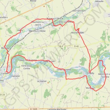 Trace GPS Les trois vallées - Corbié - Méricourt, itinéraire, parcours