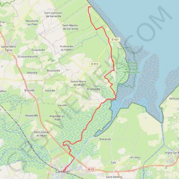 Trace GPS Voie 2ème DB : Carentan - Saint-Martin-de-Varreville, itinéraire, parcours