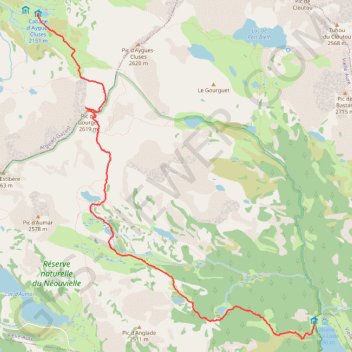 Trace GPS Pic de Gourguet en traversée du lac de l'Oule à Aygues Cluses, itinéraire, parcours