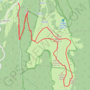 Trace GPS Rando raquettes Crêt de la Goutte, itinéraire, parcours