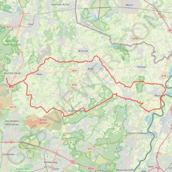 Trace GPS Hechtel- Neeroeteren - Maaseik, itinéraire, parcours