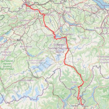 Trace GPS De Bâle à Chiasso, itinéraire, parcours