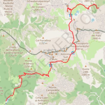 Trace GPS Traversata Tre Cime Lavaredo (Dreizinnen) Sasso di Sesto (Sextnerstein), itinéraire, parcours