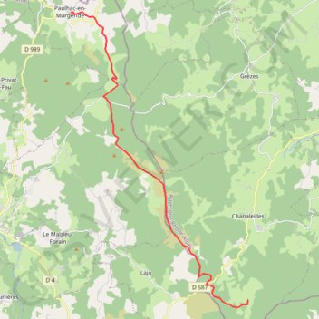 Trace GPS Traversée de la Margeride : étape du Sauvage à Paulhac-en-Margeride, itinéraire, parcours