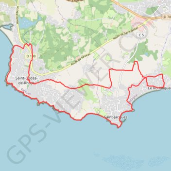 Trace GPS Boucle Saint-Gildas de Rhuys au Roaliguen, itinéraire, parcours