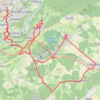 Trace GPS Dans les environs de Saône, itinéraire, parcours