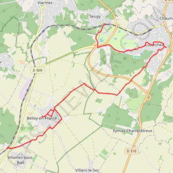 Trace GPS De Villaines sous Bois à Seugy, itinéraire, parcours