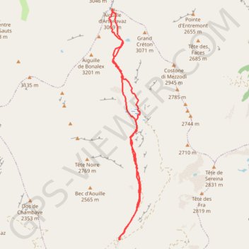 Trace GPS Guglia d'Artanavaz, itinéraire, parcours