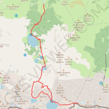Trace GPS Pic des Crabioules et sentier des Mineurs depuis le refuge de Portillon, itinéraire, parcours