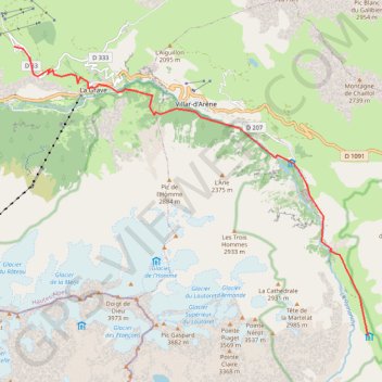 Trace GPS Tour des Écrins, du Chazelet au refuge de l'Alpe de Villar-d'Arêne, itinéraire, parcours