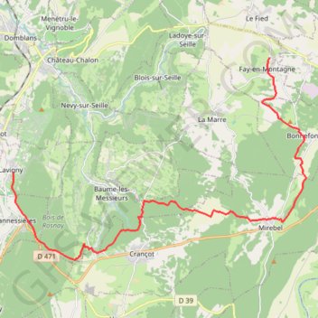 Trace GPS De Lavigny à Fay-en-Montagne via Crancot, itinéraire, parcours