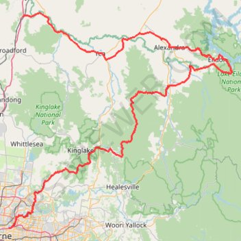 Trace GPS Tallarook - Eildon - Hurstbridge, itinéraire, parcours