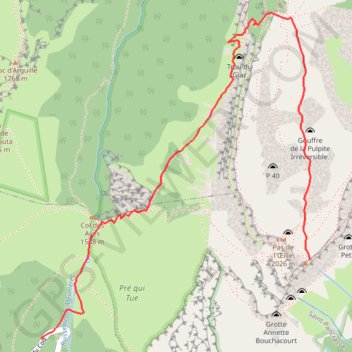 Trace GPS Dent de Crolles - descente par le Trou du Glaz jusqu'au parking des Ayes, itinéraire, parcours