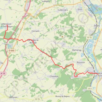 Trace GPS De l'Orvanne de Villeneuve-la-Dondagre à Villeneuve-sur-Yonne, itinéraire, parcours