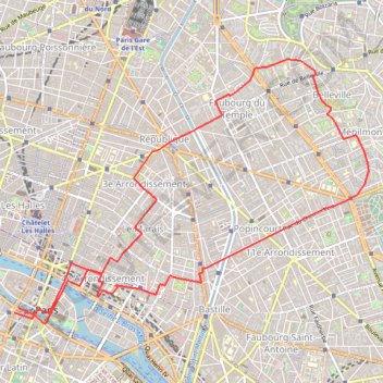 Trace GPS Paris Saint Michel boucle Belleville, itinéraire, parcours