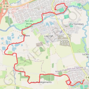 Trace GPS Saint-Erblon Noyal-Chatillon, itinéraire, parcours