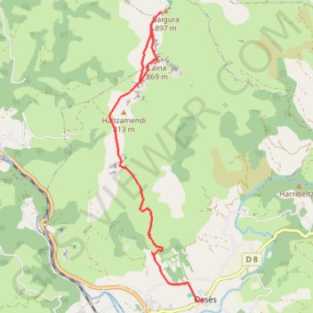 Trace GPS Osses-Mont Baïgura, itinéraire, parcours