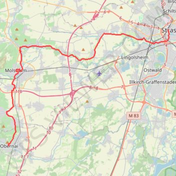 Trace GPS 1.Strasbourg-Obernai, itinéraire, parcours