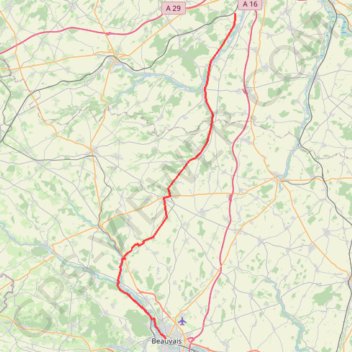 Trace GPS Beauvais-Amiens-route, itinéraire, parcours