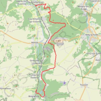 Trace GPS De Boutigny-sur-Essonne à Boigneville par le Bois de Malabri, itinéraire, parcours