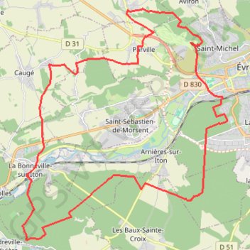 Trace GPS 35 kil autour d'Evreux, itinéraire, parcours