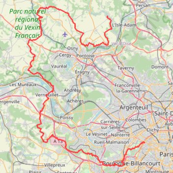 Trace GPS GR1 De la Porte Maillot (Paris) à Nesles-la-Vallée (Val-d'Oise), itinéraire, parcours