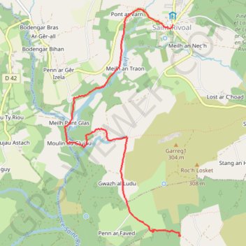 Trace GPS Les Monts d'Arrée, jour 1, itinéraire, parcours