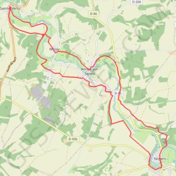 Trace GPS Rando dans la vallée du Serein avec visite de Noyers, village de caractère dans le département de l'Yonne, itinéraire, parcours