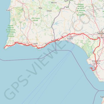 Trace GPS Vila do Bispo -> Distrito 4 (500,7 km), itinéraire, parcours
