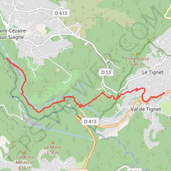 Trace GPS Du pont des Tuves au Tignet, itinéraire, parcours