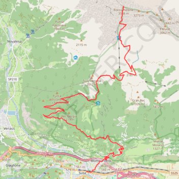 Trace GPS Salita al Rocciamelone, itinéraire, parcours