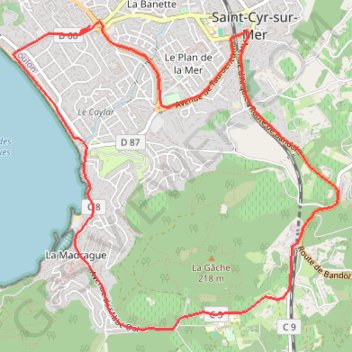 Trace GPS La Promenade Rose à Saint-Cyr-sur-Mer, itinéraire, parcours