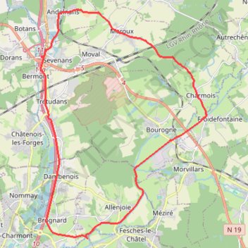 Trace GPS Circuit entre Belfort et Montbéliard, itinéraire, parcours