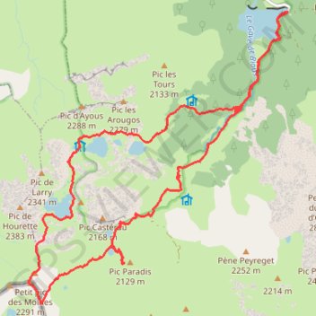 Trace GPS Tour des lacs d'Ayous par pics Paradis et Moines, itinéraire, parcours