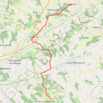 Trace GPS Montlauzun - Durfort-Lacapelette, itinéraire, parcours
