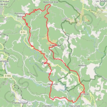Trace GPS Tour de la Haute Vallée de la Cèze (Gard-Ardèche), itinéraire, parcours